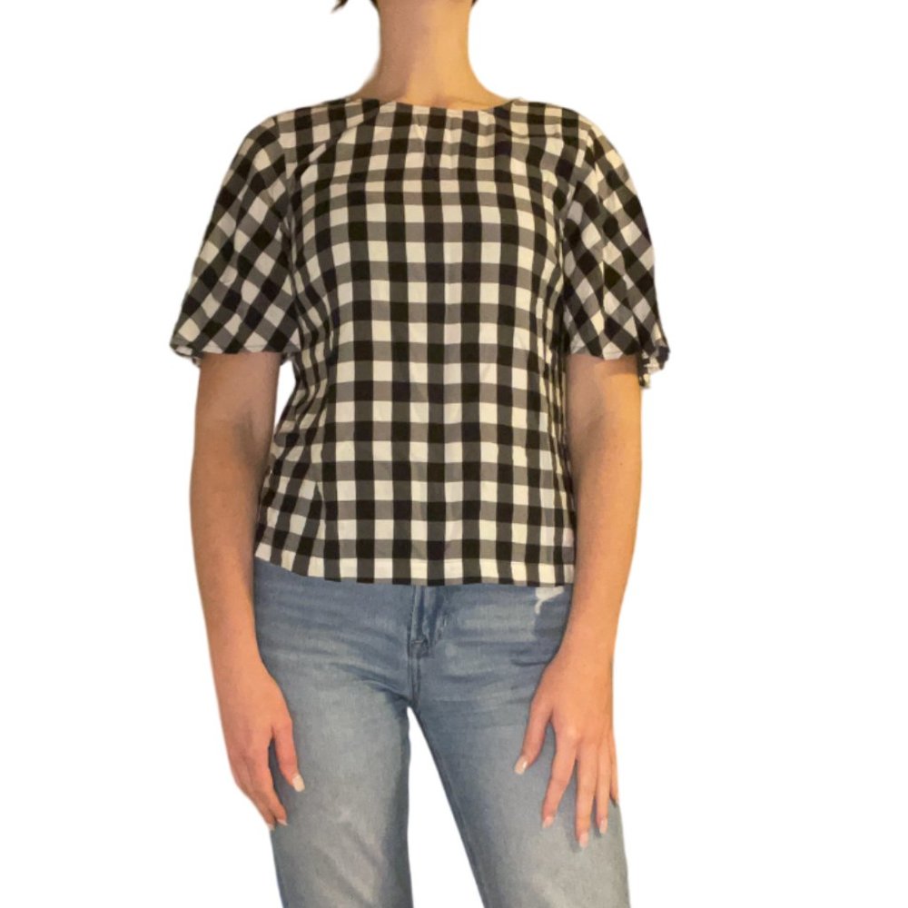 Black and White Gingham Print Blouse